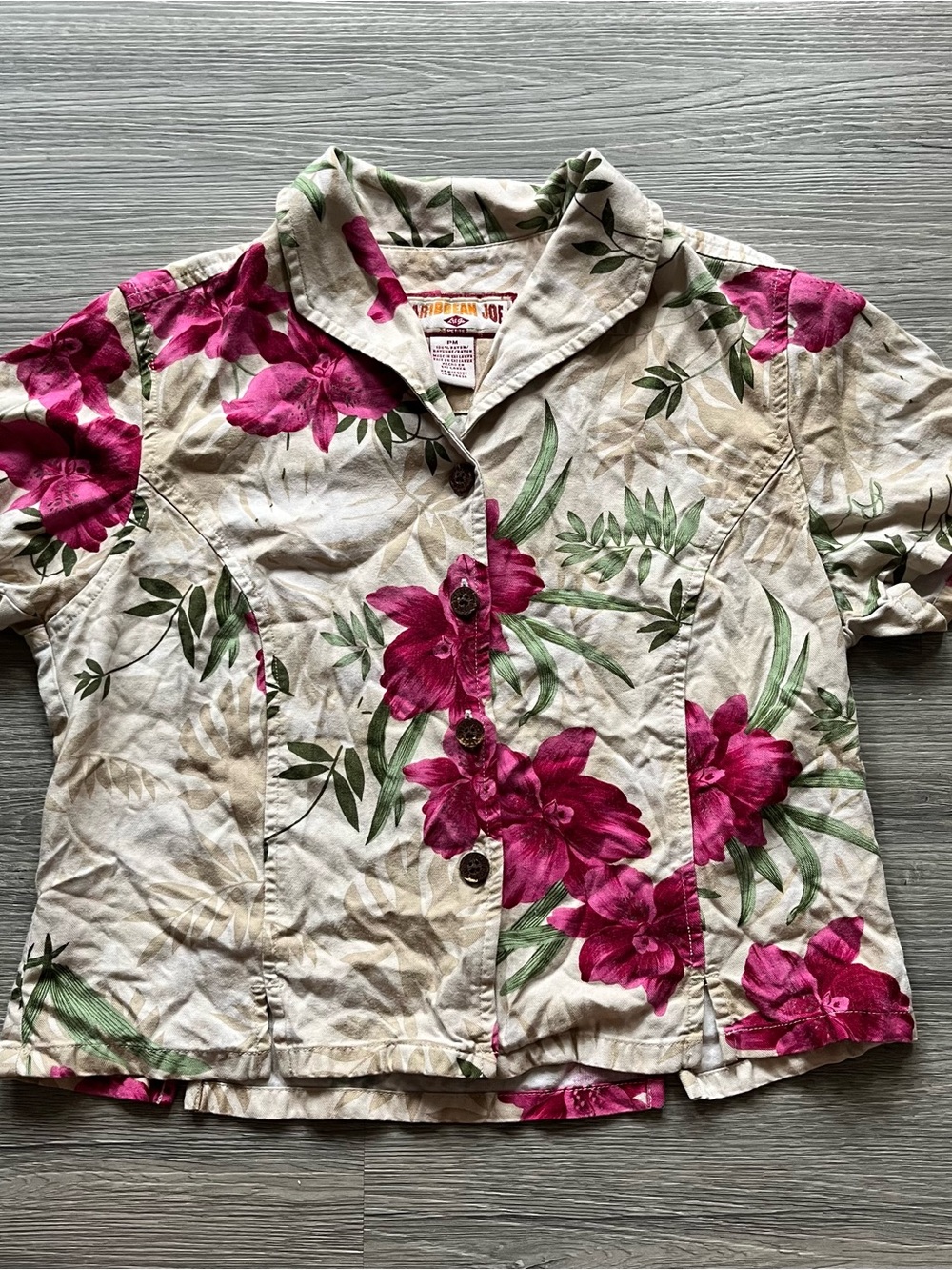 Caribbean Joe Cream Shirt with Pink Floral Print